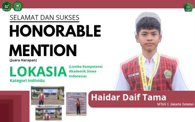 MTsN 1 Jakarta Meraih Honorable Mention Pada Kompetisi Akademik Siswa Indonesia (LOKASIA) Tingkat Nasional